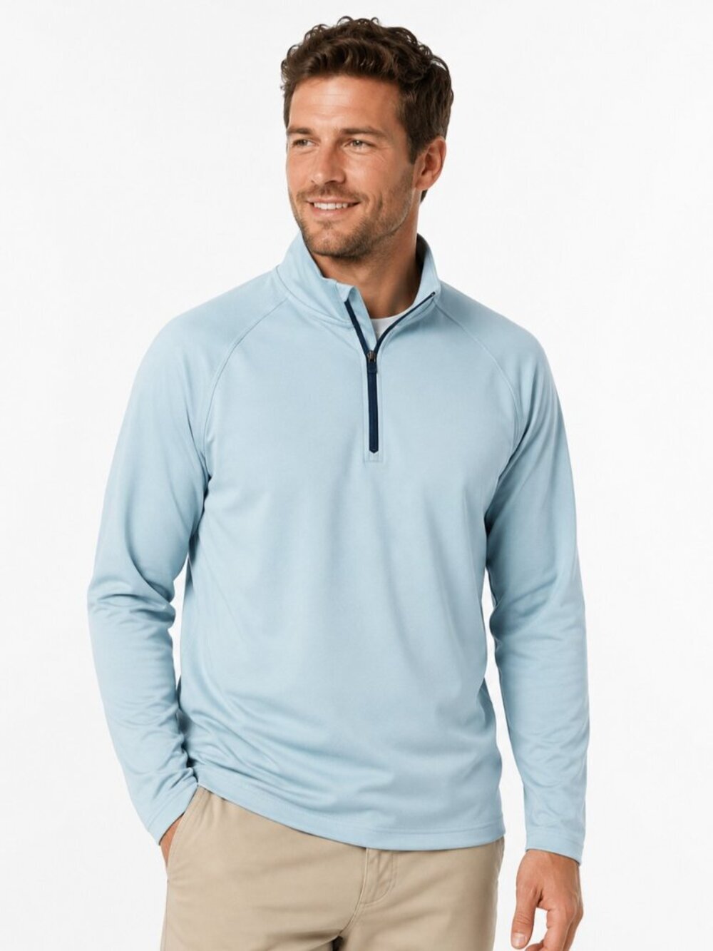 UNTUCKit Men's Light Blue Quarter Zip Long Sleeve Top